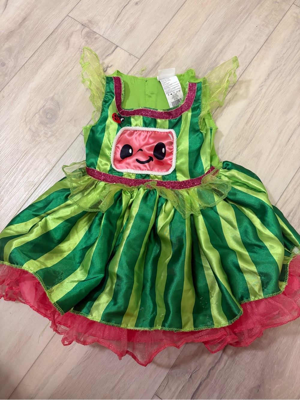 Kids CocoMelon Watermelon Stripe Costume Dress - Green/Pink 2T